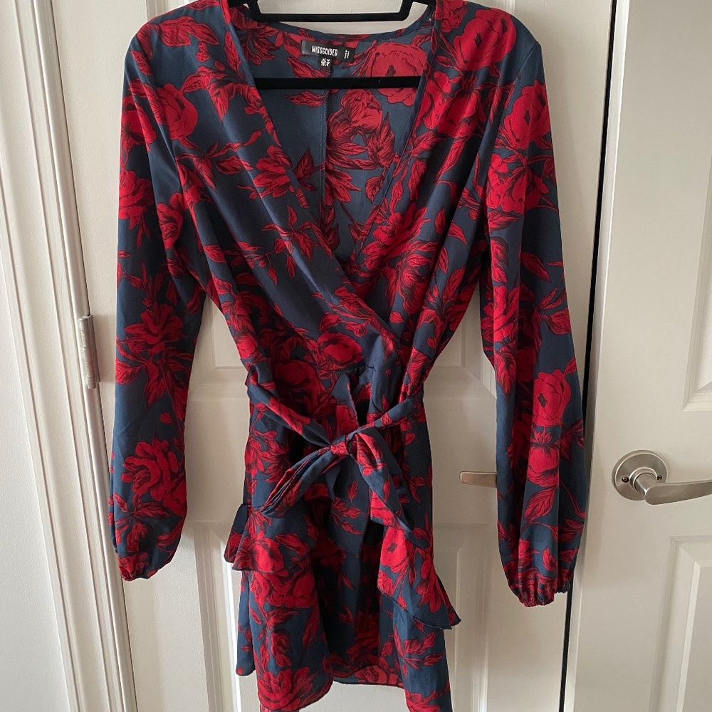 Rose floral wrap style dress